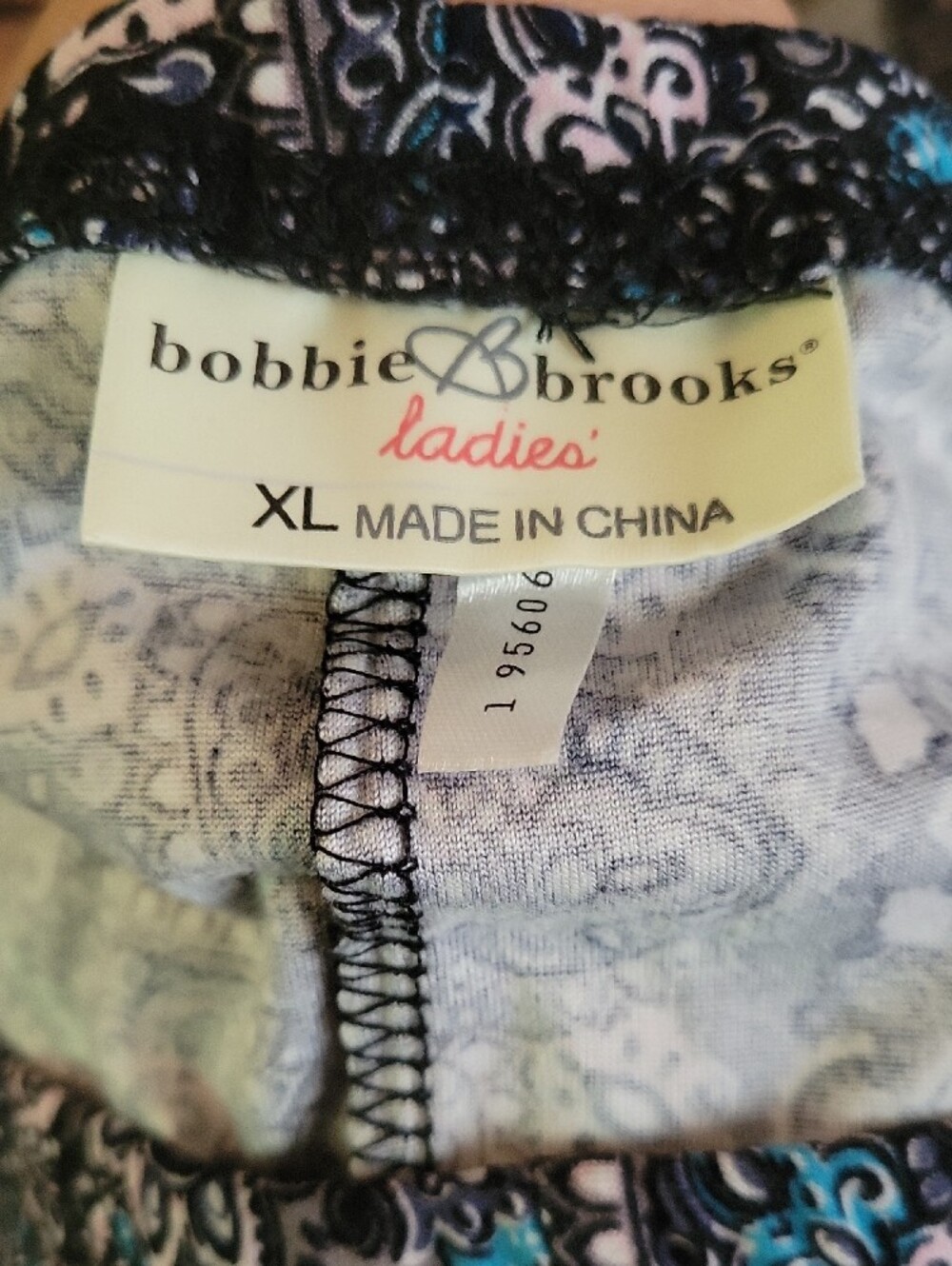 Bobbie Brooks Womens Teal And Black Pattern Leggings xl - Picture 2 of 4